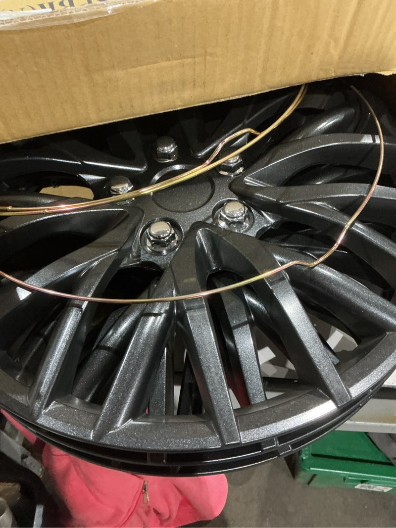 Condition photo showing As Is for (only 3)premium black hubcaps 16\" wheel rim cover hub caps oem style direct replacement snap on car truck suv van - 16 inch, set of 4 16 inches 20 spoke sparkling black