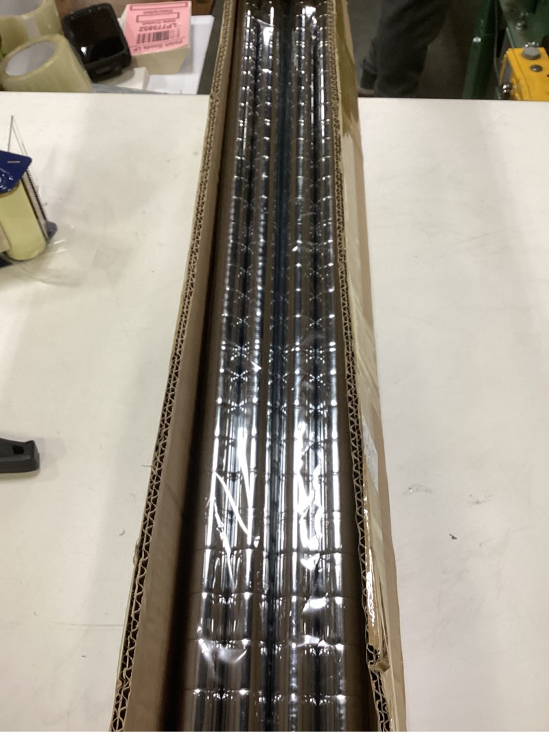 Condition photo showing New/Like New for Thyle Set of 4 Wire Shelving Poles Including 8 Pcs 36'' Poles and 50 Pcs Shelf Clips, Heavy Duty Chrome Commercial Wire Shelving Parts for 1" Post Shelf Rack Accessories Replacement(74") 58 74"