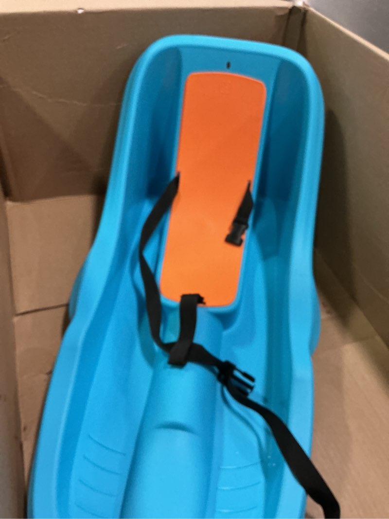 Condition photo showing Good Condition for Gizmo Riders Baby Rider, Toddler Sled - 3-Point Harness, Anti-Slip Seat, Retractable Tow Strap, Durable Plastic, Ideal for 6 Months to 3 Years, Supports Up to 55 lbs, Winter Fun for Little Ones Mint Orange