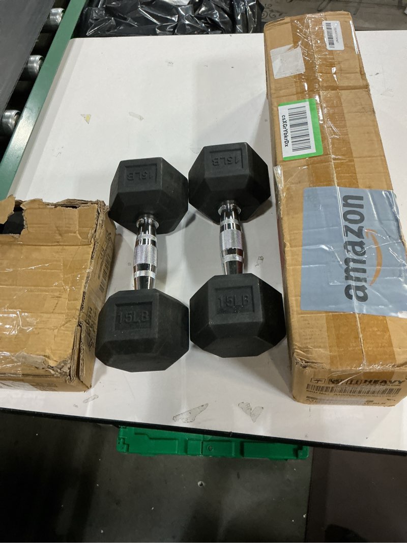 Condition photo showing New/Like New for Fitvids Rubber Coated Hex Dumbbell Set with Storage Rack, 100/150/200/550 LB Hand Weight Set with Anti-Slip Grip for Home Gym Dumbbell + A-Rack: 100LBS Set Black
