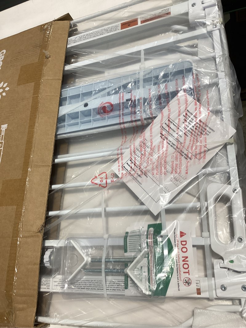 Condition photo showing New/Like New for mom's choice-grownsy baby gate for stairs, 29.5"-48.4" pressure mounted baby gate for top of stair&doorway with v-shaped rods, anti-trip pedal, extra wide stairs dog gate easy install w/red reminder white 29"-48"*30"