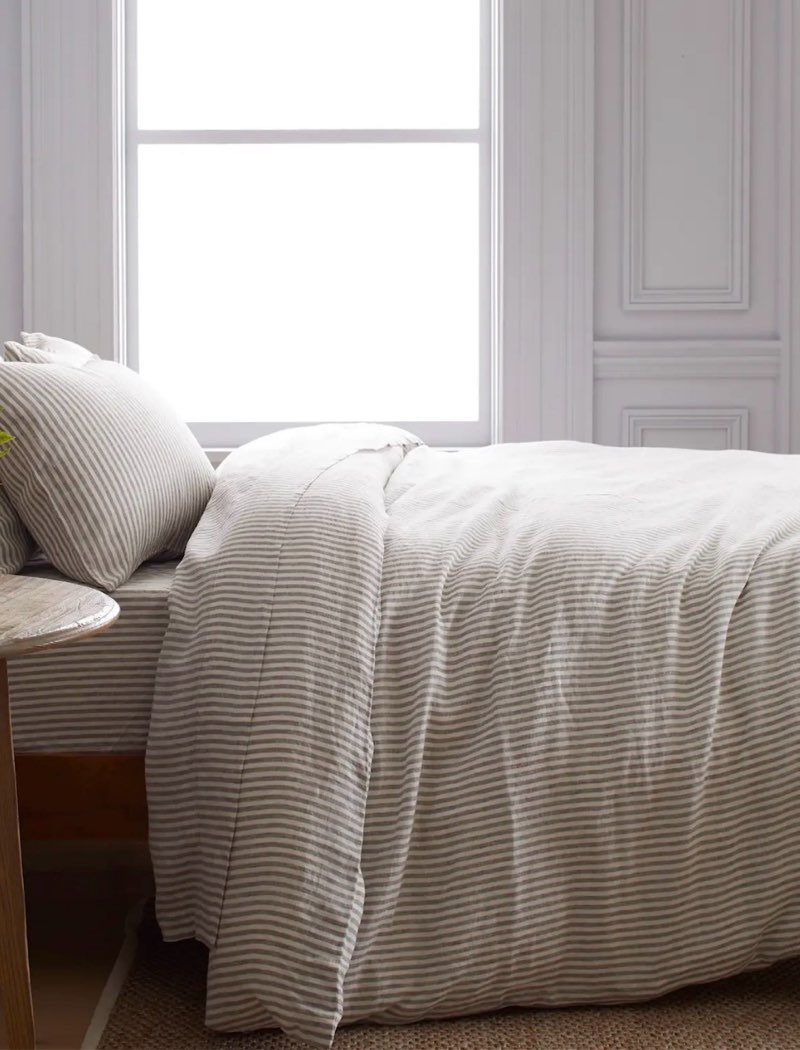 European Linen Stripe Duvet Cover Grey Full Queen 