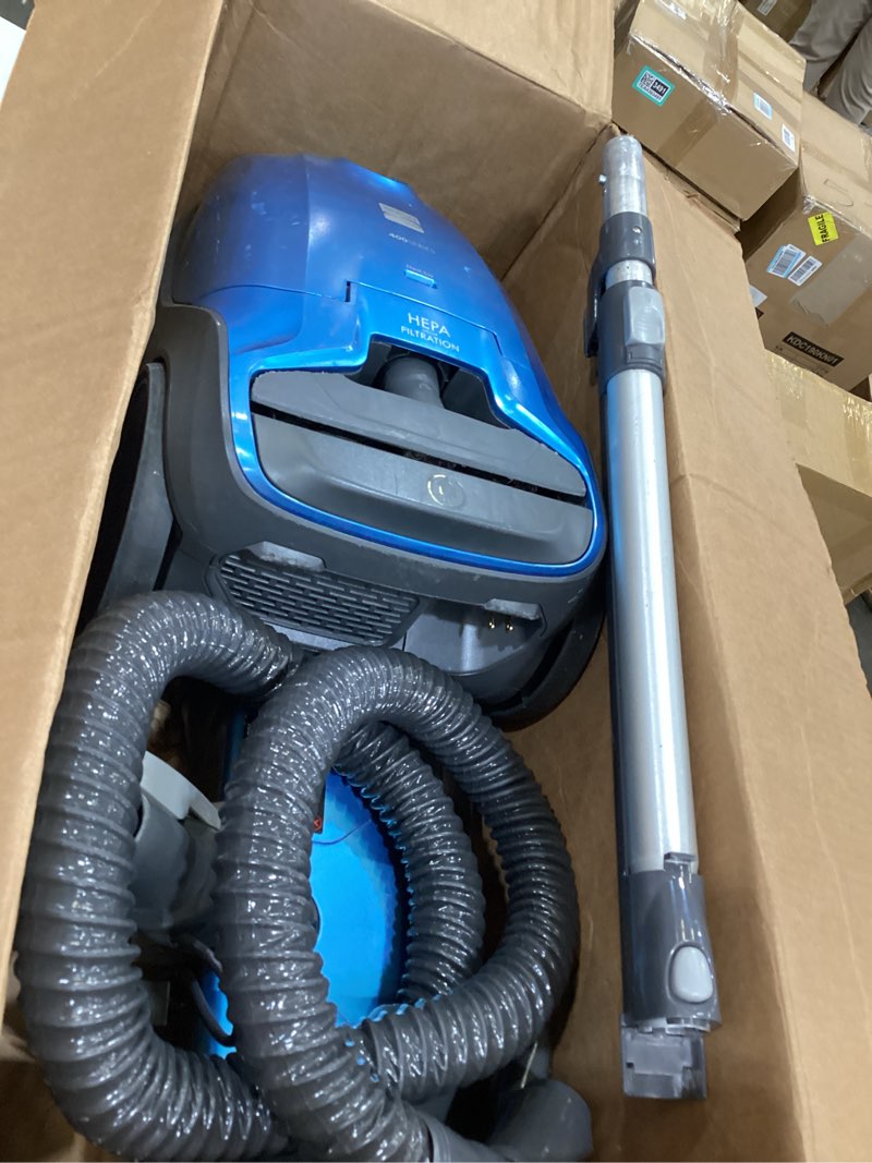 Condition photo showing As Is for kenmore bc3005 pet friendly lightweight bagged canister vacuum cleaner with extended telescoping wand, hepa, 2 motors, retractable cord, and 4 cleaning tools, blue