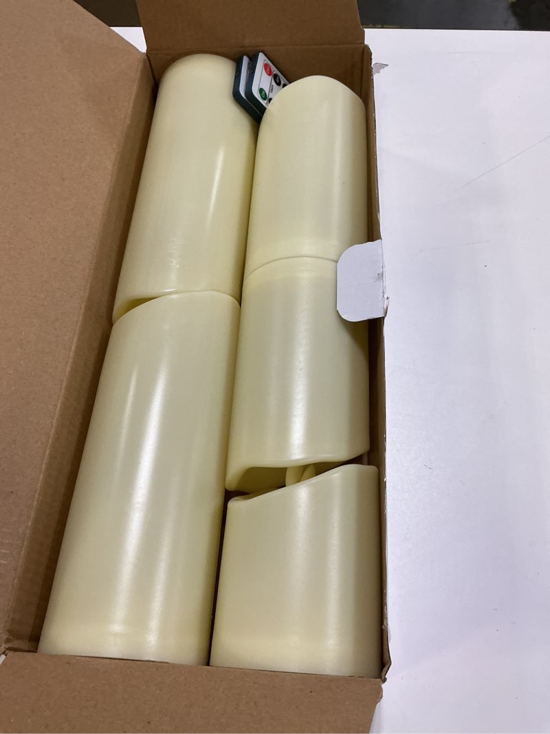 Condition photo showing Good Condition for Homemory Outdoor Waterproof Flameless Candles, LED Candles, Battery Operated Candles with Remote and Timers, Electric Fake Plastic Pillar Candles, Dark Ivory, D3 H4 5" 6" 8" 8", Set of 5 D3"xH4"5"6"8"8" Dark Ivory