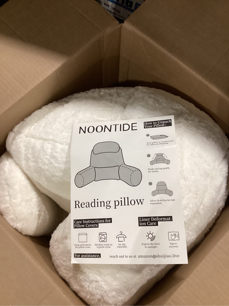 Condition photo showing Good Condition for NOONTIDE Reading Pillow for Sitting up in Bed and Couch,32" X-Large Back Pillow for Adult & Teens with Soft Adjustable Neck Roll Backrest Pillow,Washable Cover,Watching TV/Gaming/Relaxing(FurryWhite) Furrywhite X-Large