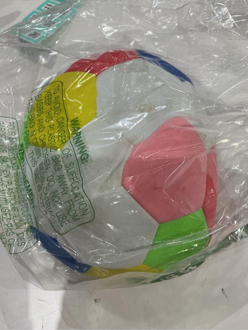 Condition photo showing As Is for kuyotq soft fabric indoor size 4 colorful soccer ball, kids youth training practice indoor soft soccer, lightweight cloth soccer ball for boys girls, beginners, living room bedroom play