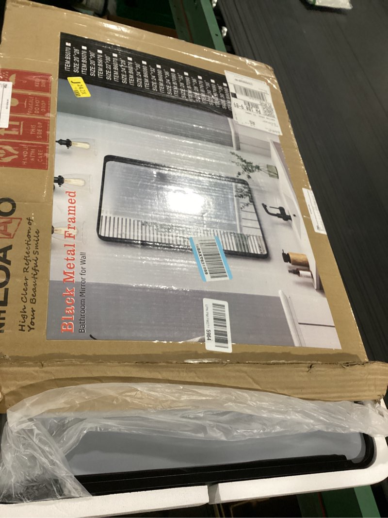 Condition photo showing New/Like New for loaao 20x28 inch black metal framed bathroom mirror for wall, matte black bathroom vanity mirror farmhouse, anti-rust, hangs horizontally or vertically black 20"l x 28"w