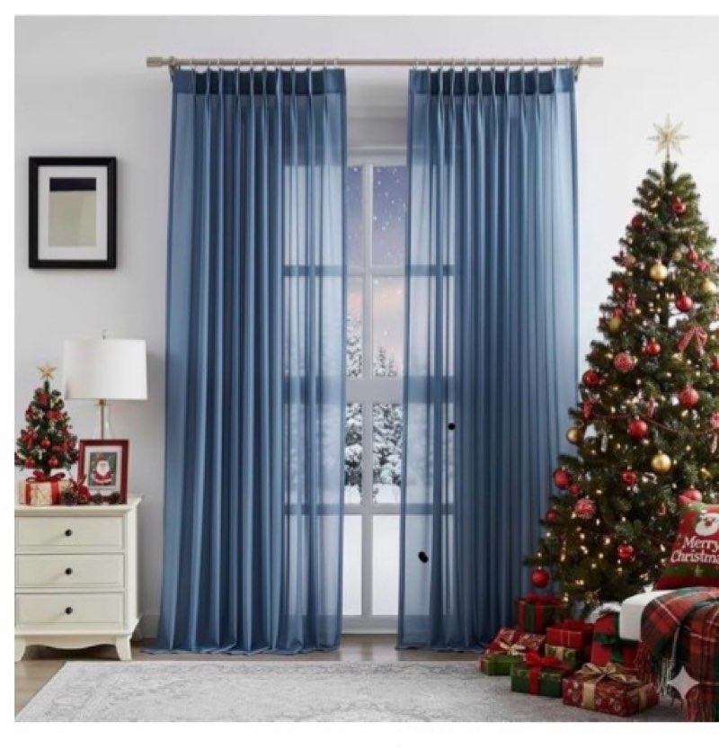 WEST LAKE Coronet Blue Pinch Pleated Sheer Curtains 95 Inches Long,French Pleat Drapes for Living Ro