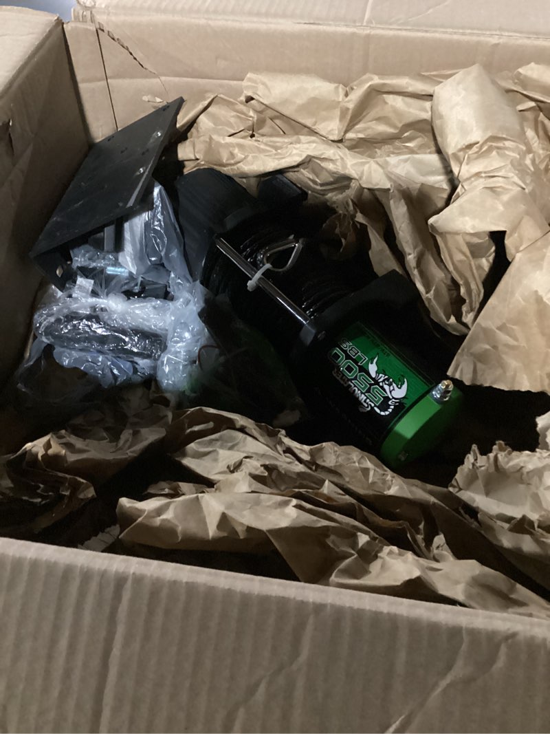 Condition photo showing As Is for STIMULATER 5500LB ATV/UTV Winch,12V Electric Winch,Winch with 1/4'' x 50' Synthetic Rope,with Wireless Remote and Wired Switch,with Hawse Fairlead&Hook,IP67 Waterproof,Suitable for Most ATVs and UTVs 5500LB-FBA