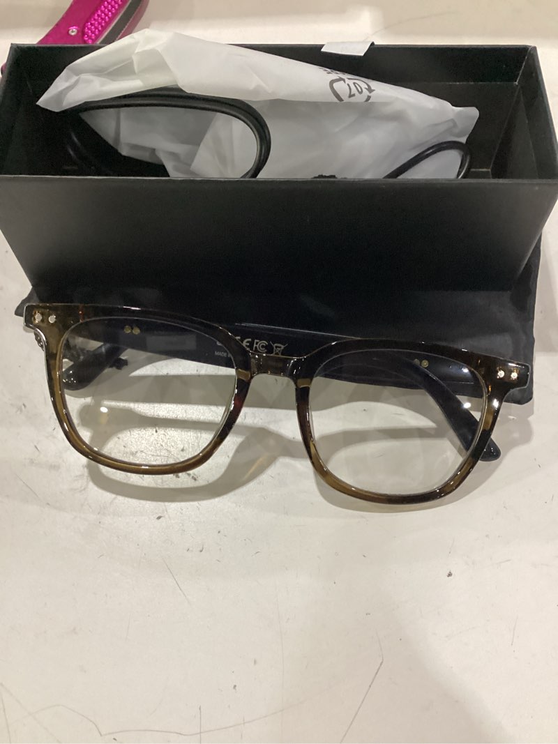 Condition photo showing As Is for bluetooth audio smart glasses, blue light glasses for women men, remote shooting, open ear sound mic &speakers, magnetic charging, color-changing & polarized lenses, voice assistant (gs07-brown)
