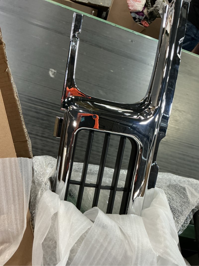 Condition photo showing As Is for front grille compatible with 1994 nissan d21 xe 1993 1994 nissan d21 base se 1995-1997 nissan pickup base se xe replacement for 6231055g10 ni1200116 chrome bumper grill plastic(abs) silvery
