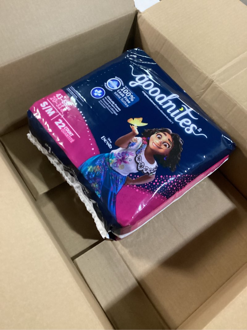 Condition photo showing New/Like New for (One pack) Goodnites Girls' Nighttime Bedwetting Underwear, Size S/M (43-68 lbs), 44 Ct (2 Packs of 22), Packaging May Vary Small/Medium 44