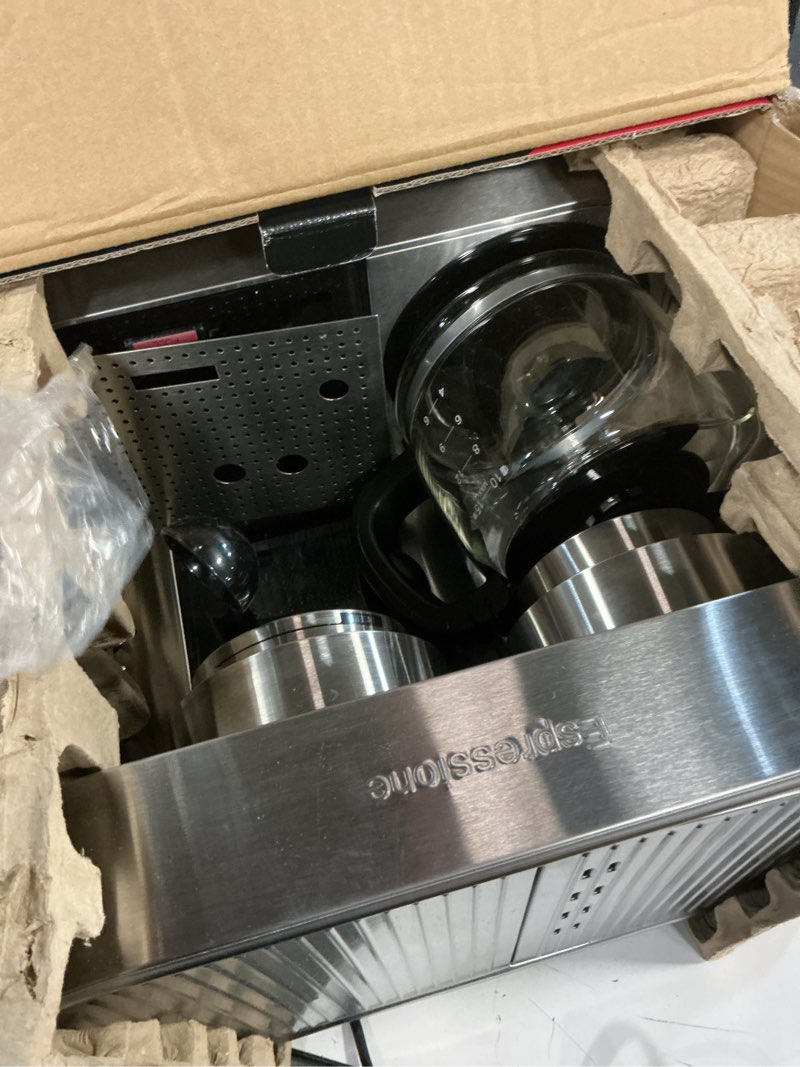 Condition photo showing As Is for Espressione Combination Stainless Steel Espresso + Coffee Maker, 10 cups