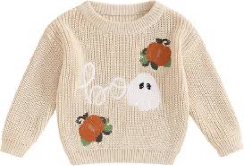 Toddler Baby Halloween Sweater Ghost Pumpkin Letter Embroidery Knit Pullover Costume Fall Winter Clo