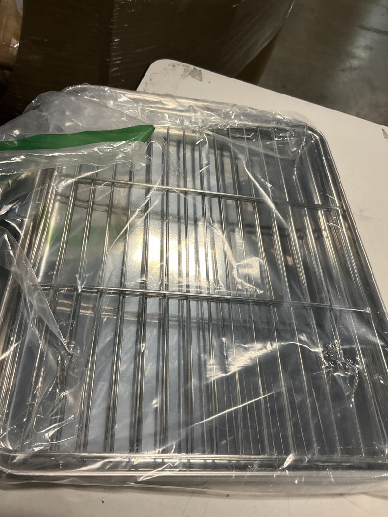 Condition photo showing Good Condition for Baking Sheet with Wire Rack Set [2 Quarter Sheet Pans + 2 Wire Racks ], CEKEE Stainless Steel Cookie Sheets for Baking with Baking Rack, Non Toxic & Heavy Duty & Easy Clean, Size 12 x 10 x 1 Inch 12 inch