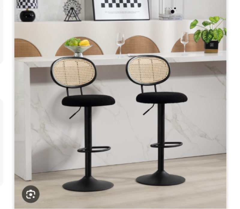 Finnhomy Modern Rattan Bar Stools Set of 2 - Natural Woven Design, Swivel Seat, Footrest, and Cane B