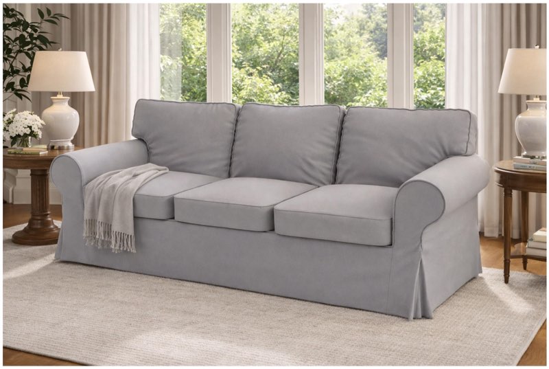 premium heavy cotton ektorp 3 seat sofa cover replacement compatible with ikea ektorp three sofa slipcover (light gray)