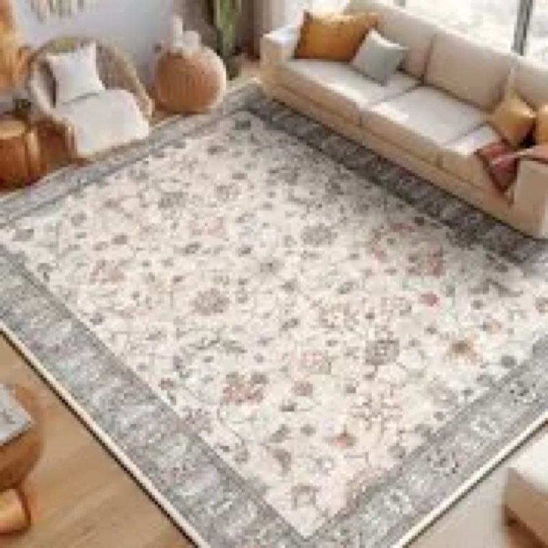 Vintage Floral Print Area Rug, Low Pile Soft Washable Carpet for Bedroom, Living Room, Dining Room Rug Size: Rectangle 8' x 10'