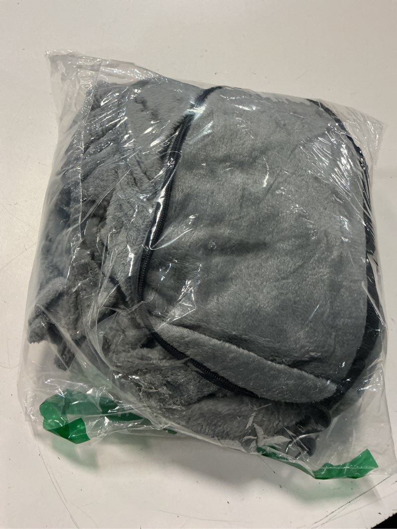 Condition photo showing Good Condition for hooded wearable fleece travel blanket airplane with snap closure, foldable travel pillow, compact carry carabiner strap, soft 60''x50'' fleece blanket for plane office gift(grey)