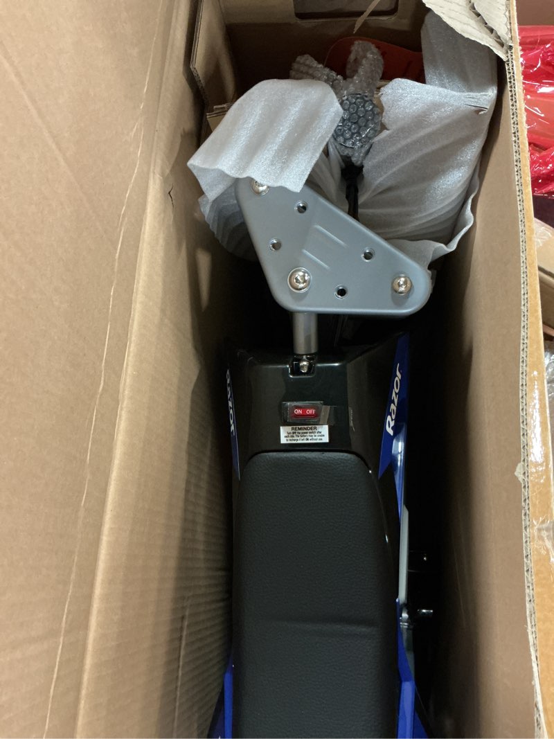Condition photo showing New/Like New for Razor MX350 Dirt Rocket Electric Bike for Kids Ages 8+, 140 lb Max Weight, Blue – 24V Battery, Up to 14 Mph, 30-Min Ride Time on High Speed, Twist-Grip Throttle, Spoked Wheels w/ 12” Pneumatic Tires