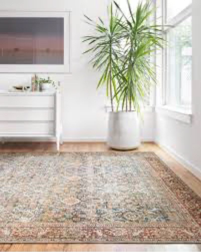 Loloi Layla Collection LAY-04 Ocean/Rust 2'-0\" x 5'-0\" 13\" Thick Accent Rug, Soft, Durable, Vintage Inspired, Distressed, Low Pile, Non-Shedding, Easy Clean, Printed, Living Room Rug
