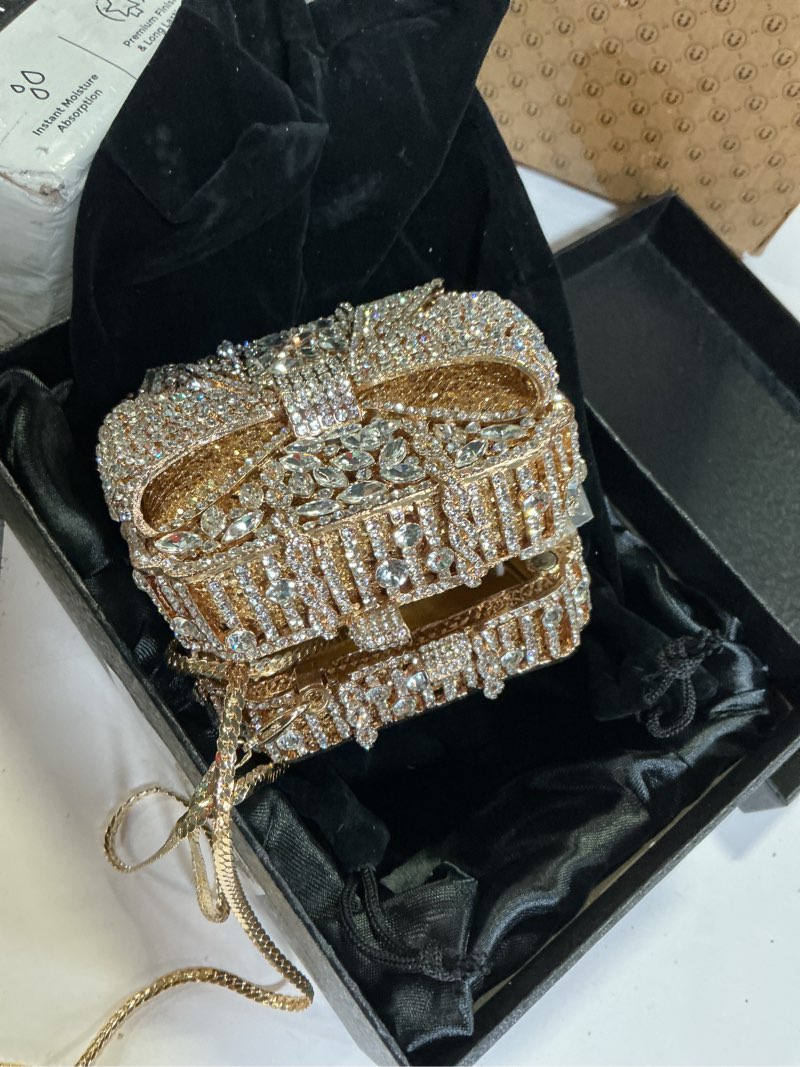 Condition photo showing Good Condition for bowknot cute crystal box clutch glitter evening bag women rhinestone handbags purses party wedding