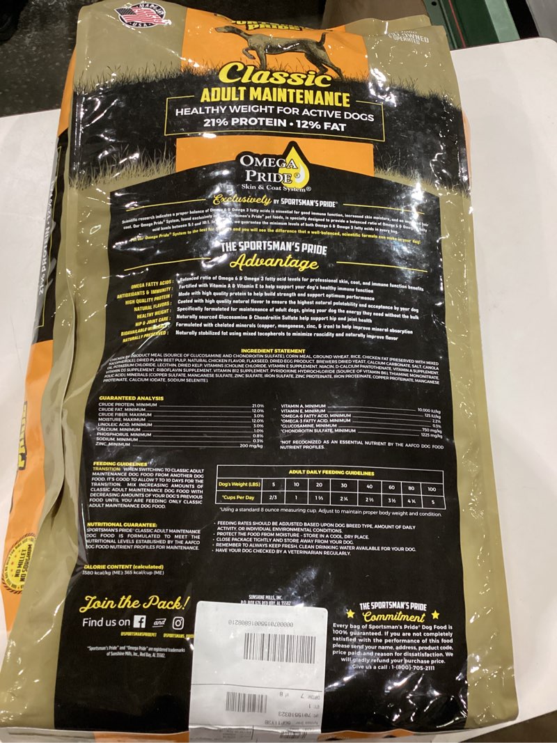 Condition photo showing New/Like New for Sportsmans pride adult maintenance, 21% protein 12% fat