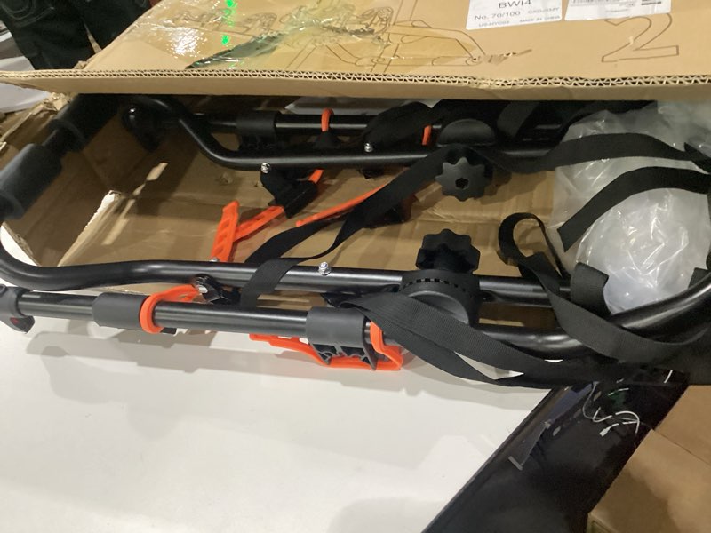 Condition photo showing Good Condition for sports deluxe 2-bike trunk mount rack, model sy-trunk-br, black + orange up to 70lbs load (trunk bike rack)