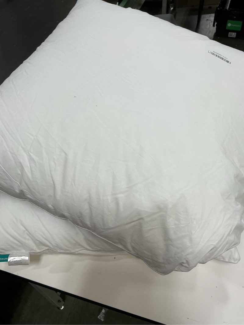 Condition photo showing As Is for Oubonun 28 x 28 Euro Pillow Inserts with 100% Cotton Cover - Square Interior Sofa Decorative Throw Pillow Insert Set of 2 - White Couch Pillow 28x28 Inch (Pack of 2)