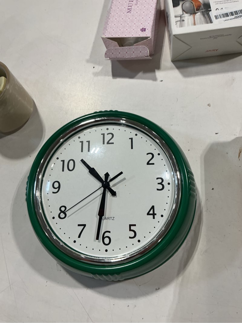 Condition photo showing Good Condition for bernhard products retro wall clock 9.5 inch hunter green kitchen 50's vintage design round silent non-ticking quartz battery operated clocks for home office school classroom kids bedroom living room
