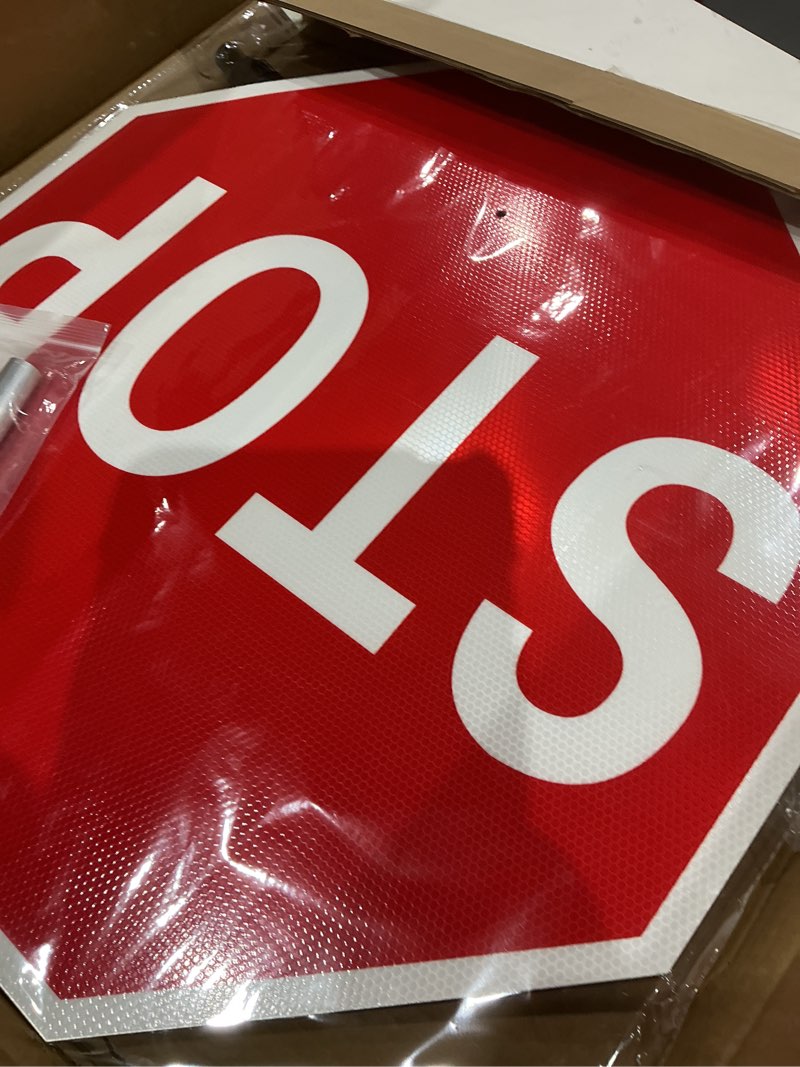 Condition photo showing New/Like New for kanayu 24x24inch flagger helper slow stop paddle signs with 60'' telescopic stretchable staff double sided stop/slow paddle honeycomb reflective road stop signs for road traffic construction(1 pcs)