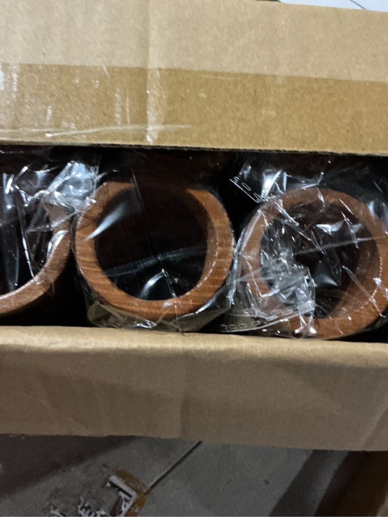 Condition photo showing New/Like New for MBJZSL 60pcs Wooden Napkin Rings, Handmade Dining Table Napkin Holder, Rustic Wood Napkin Holders Bulk for Weddings, Thanksgiving, Christmas & Events - 2 Inch, Brown