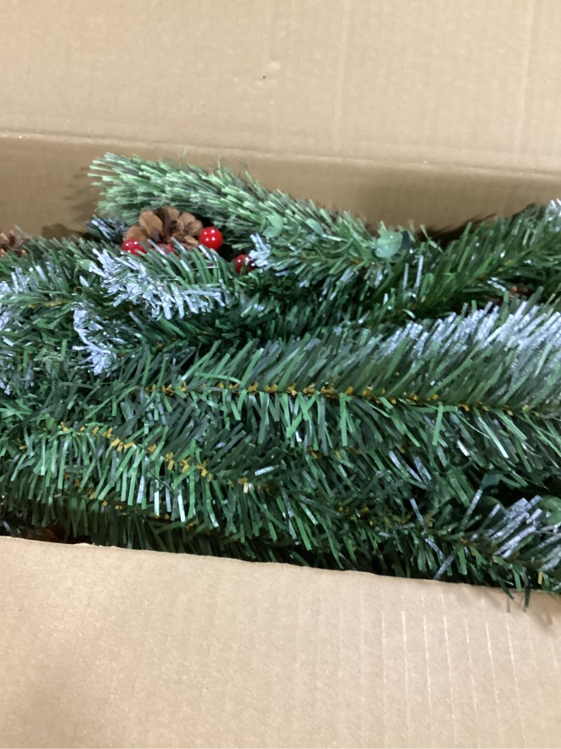 Condition photo showing Good Condition for 2 Set 4Ft Snowy Outdoor Christmas Entrance Tree with Timer 60 Warm Lights Battery Operated,120 Branches Tips,14 Eucalyptus,13 Smoky Pine Bristle Leaves,10 Pine Cones,9 Red Berries for Porch Front Door 4 Ft Snowy Potted Tree
