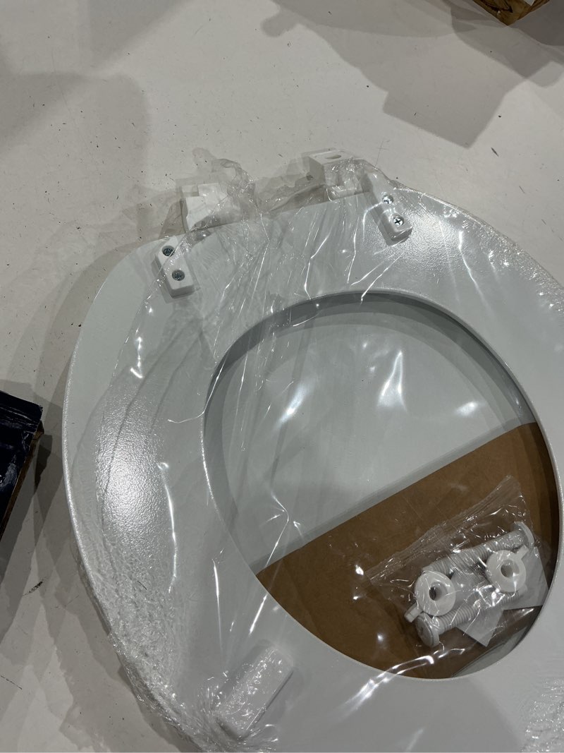 Condition photo showing As Is for project source wood white round toilet seat