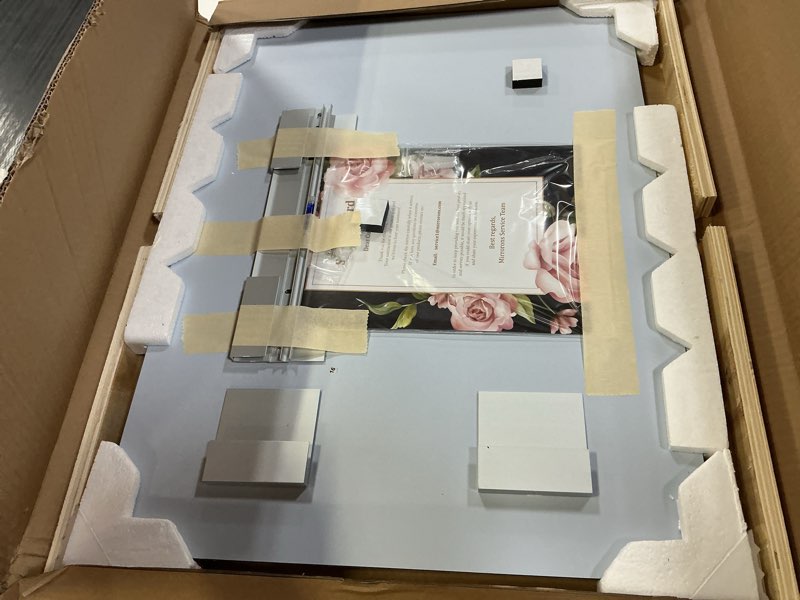 Condition photo showing New/Like New for mirrorons beveled mirror, bathroom mirrors for wall 18" x 24", frameless rectangle bathroom mirror with beveled edge, hangs horizontally or vertically, tempered glass upgraded packing upgraded 18"l x 24"w