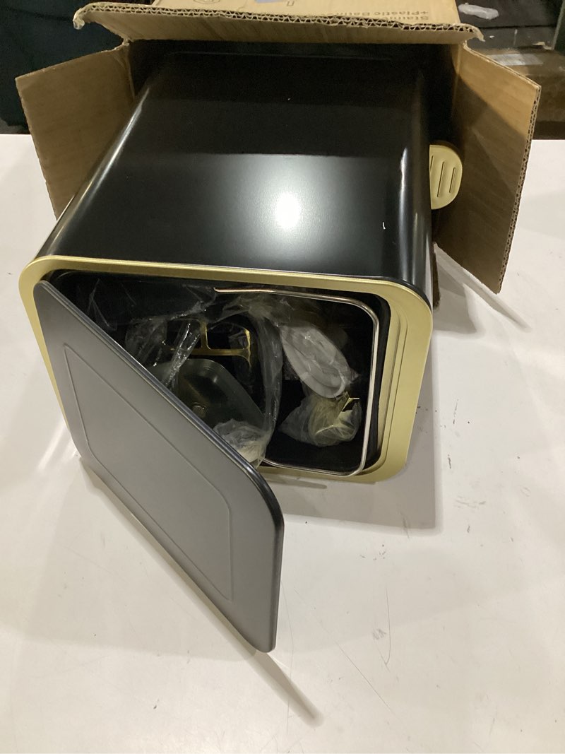 Condition photo showing Good Condition for xlhomo black bathroom accessories 8 piece black and gold bathroom set, bathroom accessories with stainless steel bathroom trash can,toilet brush,toothbrush set,soap dispenser bath set black