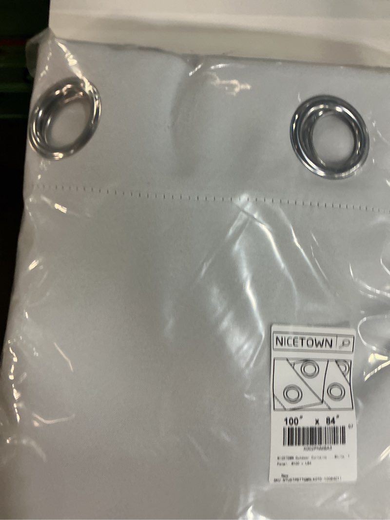 Condition photo showing New/Like New for nicetown outdoor curtains for patio waterproof grommet top & bottom, windproof thermal insulated keep warm outdoor public divider safe for yard/arbor/wedding, winter white, 1 panel, w100 x l84 greyish white 100"w x 84"l (pack of 1)