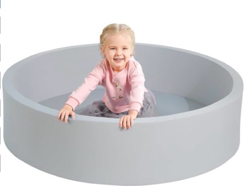 trendbox extra large soft foam ball pit 51.2" x 11.8" (no balls) in large sponge round ball pool indoor round ball pits children toddler playpen - light gray