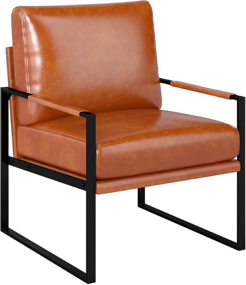 Phoenix Home PU Leather Accent Chair Set of 2, Leisure Metal Framed Armchair with Extra Soft Padded 