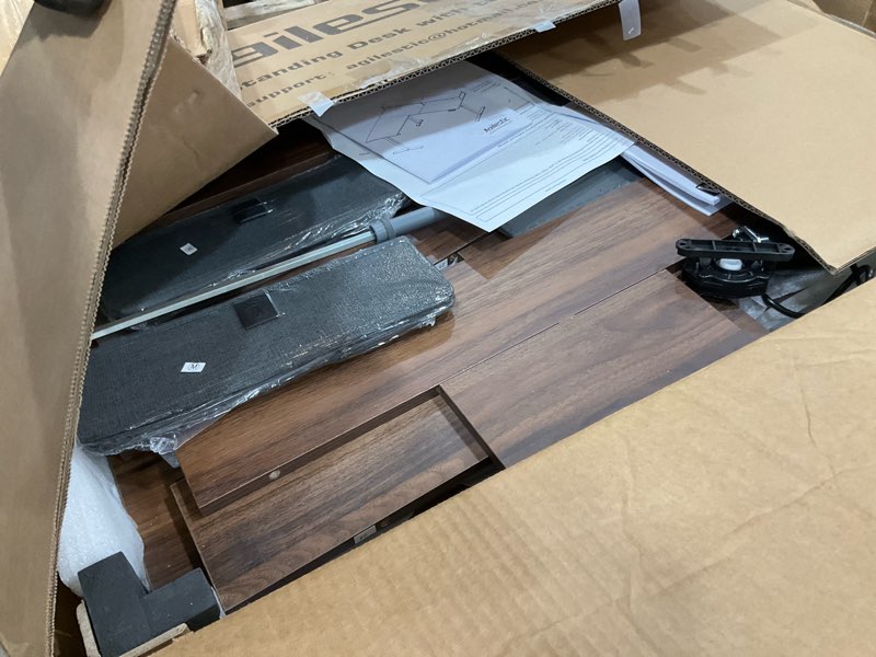 Condition photo showing As Is for agilestic 63 x 55 inch l shaped electric standing desk with 2 drawers, ergonomic adjustable height desk with storage, corner desk sit stand up computer table for work office home, dark wlalnut drawers-dark walnut 63 * 55 inch