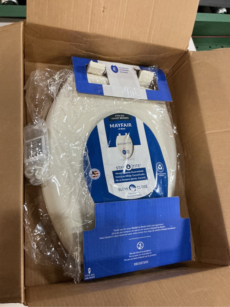 Condition photo showing Good Condition for Mayfair Aurora Slow Close Toilet Seat, Easy Clean Hinges and Adjustable Perfect Fit Plastic Seat, Made in USA, Elongated, Biscuit