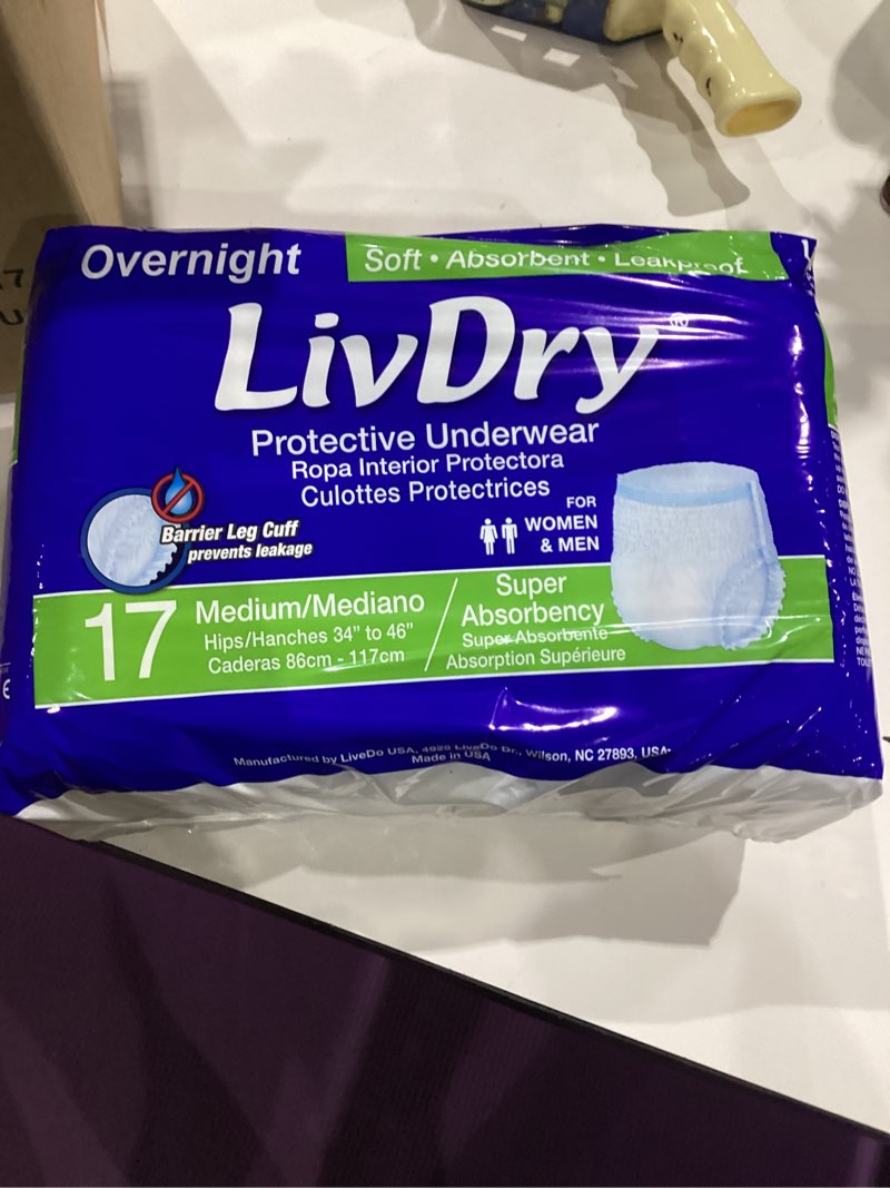 Condition photo showing Good Condition for livdry adult m incontinence underwear, overnight comfort absorbency, leak protection, medium, 17-pack medium (17 count)