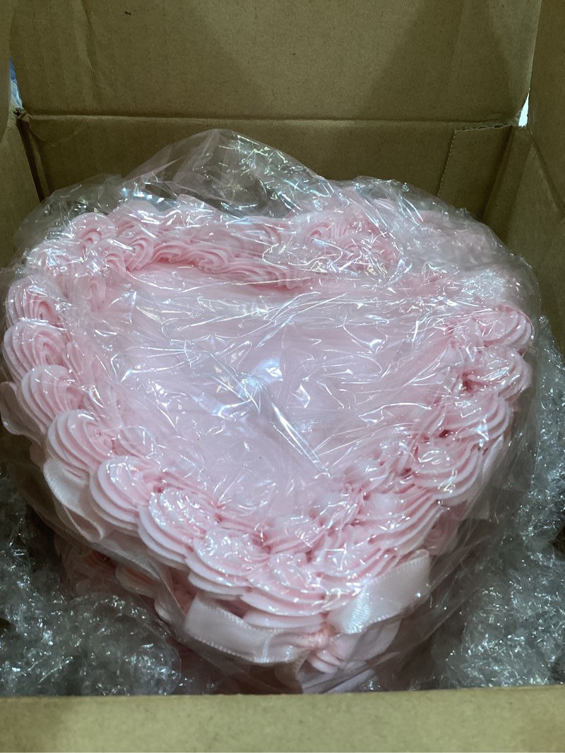 Condition photo showing Good Condition for Remerry 6 Inch Pink Bow Fake Cake Coquettish Birthday Fake Cake Decor Pink Bow Heart Wedding Dessert Props Artificial Heart Dessert for Display Photography Props Women Birthday Wedding Gift Pink Heart