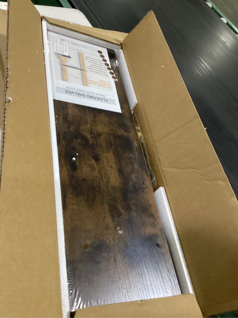 Condition photo showing New/Like New for bayka floating shelves set of 2, 22.5 inches farmhouse rustic wood wall mounted shelves for bathroom, bedroom, living room or kitchen, hanging shelf decor book with 22lbs capacity, rustic brown b. rustic brown - americana farmhouse style 22.5inches
