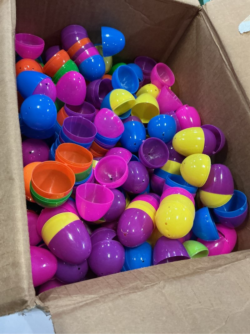 Condition photo showing As Is for [12 golden eggs] 1000 pcs 2.4" fillable plastic easter eggs empty easter eggs colorful plastic eggs bulks for kids teens boys girls easter basket stuffers hunt easter party favor