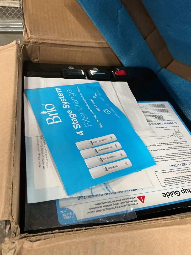 Condition photo showing As Is for Brio 500 Series 4-Stage Bottle-Less POU Tri-Temperature Digital Self Cleaning Water Cooler Dispenser Black Reverse Osmosis Filtration