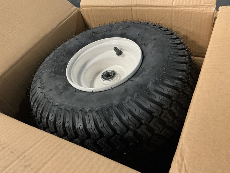 Condition photo showing Good Condition for ?Upgraded?15x6.00-6" Lawn Mower Tires with 3/4" Iron Bushing, 3" Offset Hub 4 Ply Heavy Duty Replacement for Craftsman Mower, Garden Lawn Tractors 2-Pack by Cenipar white 15x6.00-6"