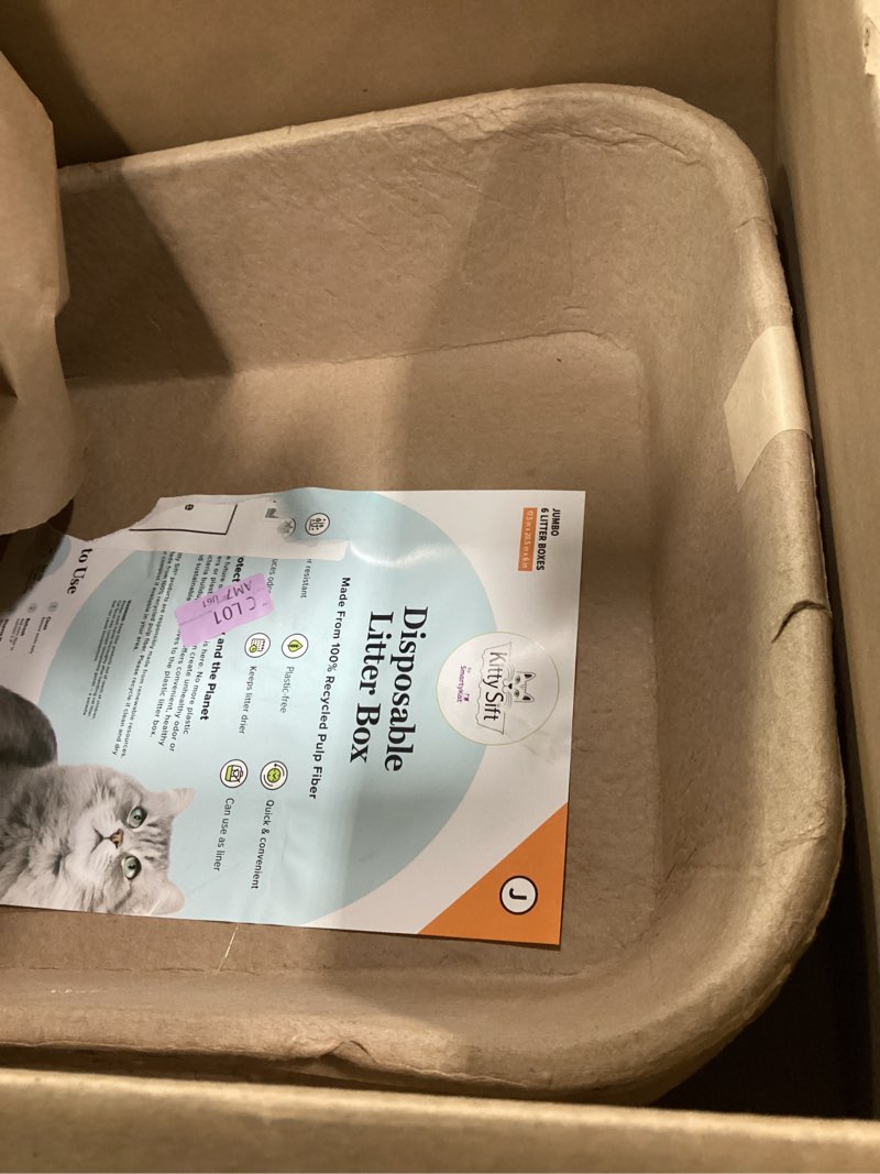 Condition photo showing Good Condition for Kitty Sift Disposable Cat Litter Box Jumbo, 6 Count, Durable Portable for Travel and Home, Eco-Friendly Disposable Litter Box Controls Odor Litter Box Only Jumbo (6-Piece Set)