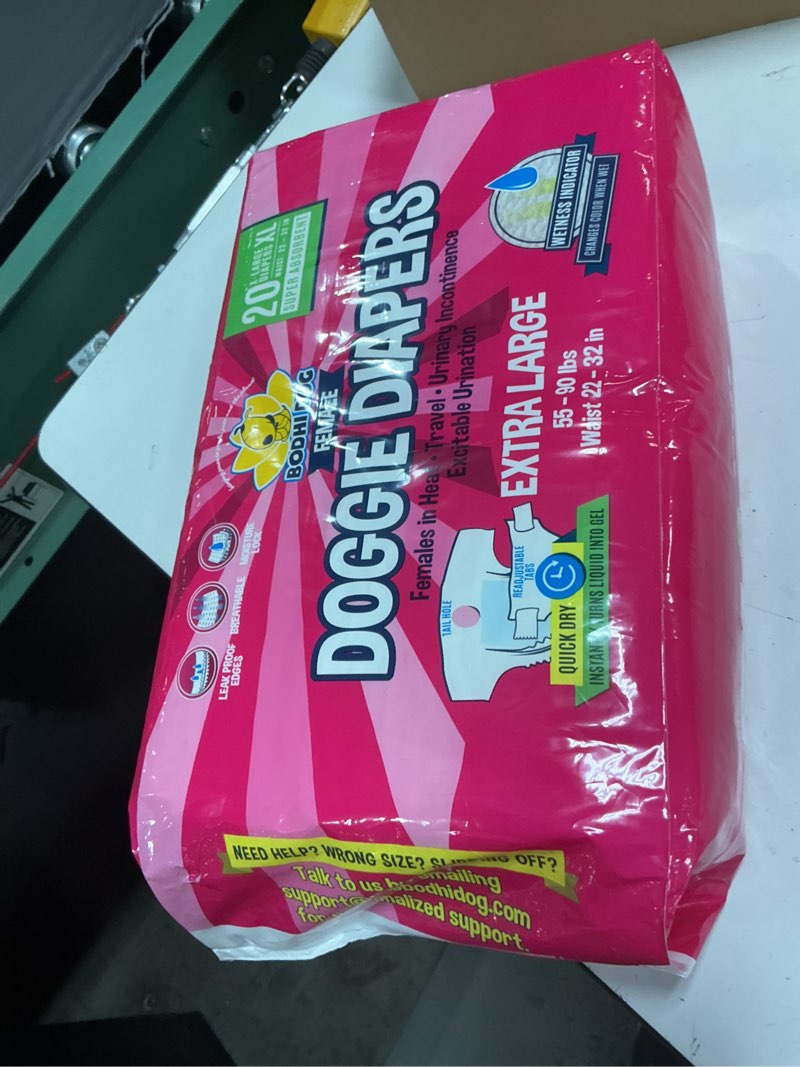 Condition photo showing As Is for bodhi dog disposable female dog diapers - super absorbent dog diapers for female heat cycle - adjustable fit pee wraps for potty training, moisture control & wetness indicator - extra large (20 count) x-large (pack of 20)