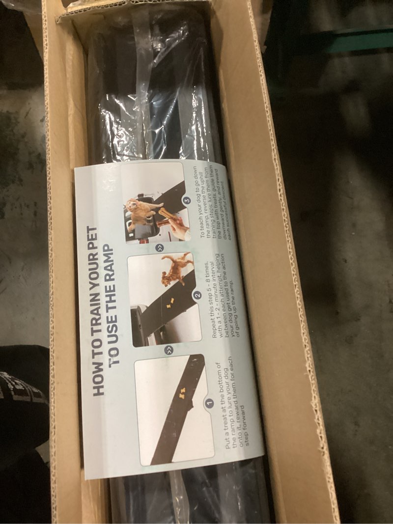 Condition photo showing New/Like New for dog ramp for car 71" x 18.7" extra long folding aluminum pet ramp for large dogs up to 250 lbs, portable waterproof dog ramps for suv truck and high bed
